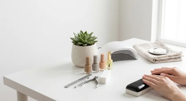 Mesa de manicura preparada para atender