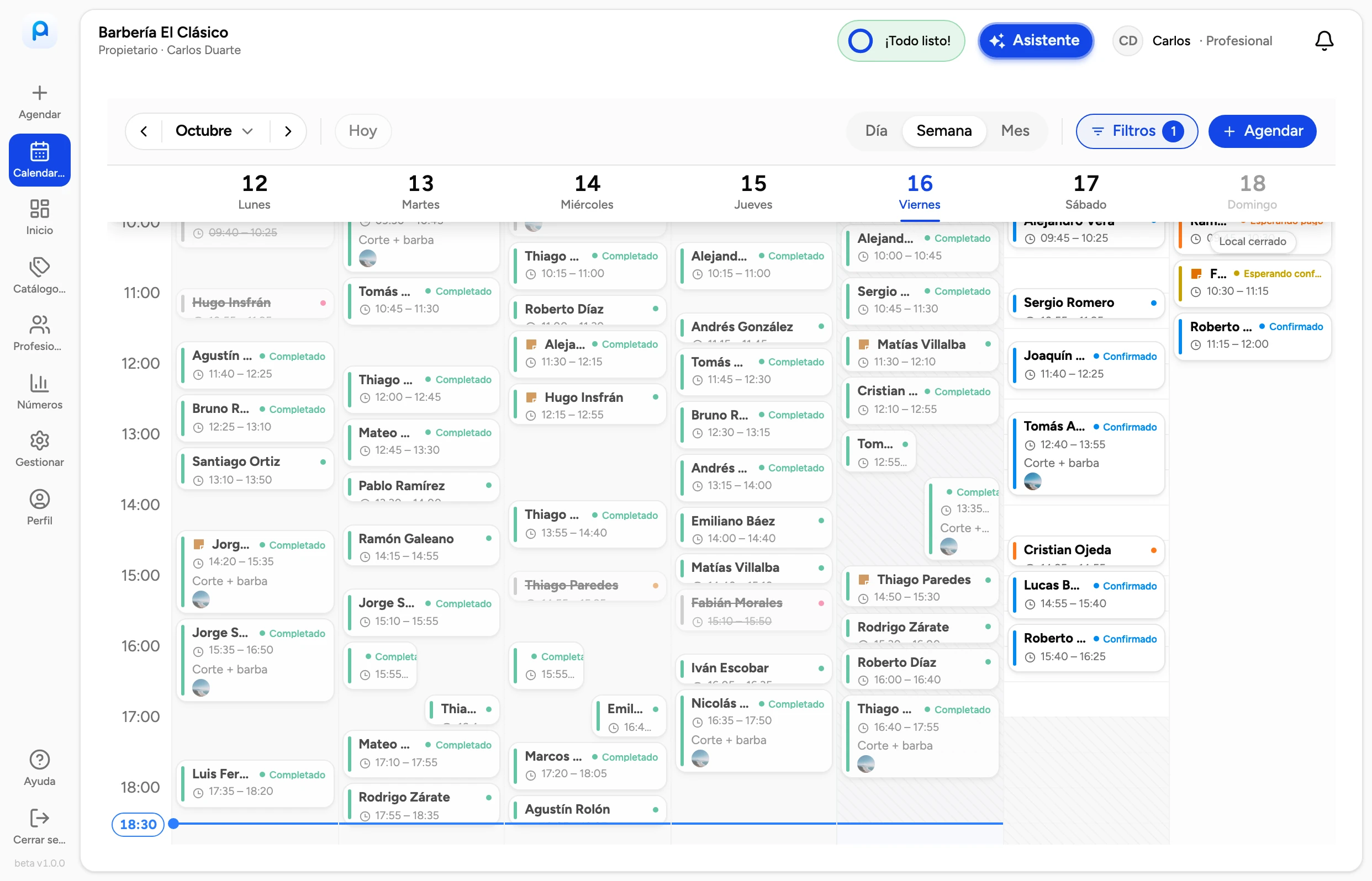 Calendario completo de la agenda