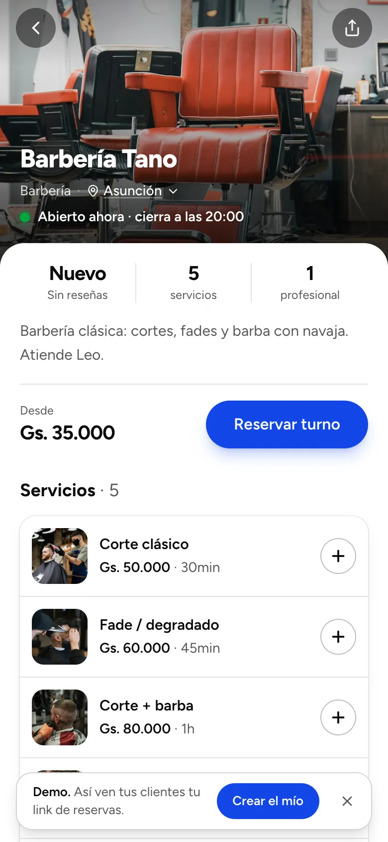 Link de reservas de una barbería de demo
