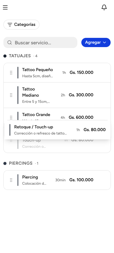 Tap a service and drag it, right from your phone.